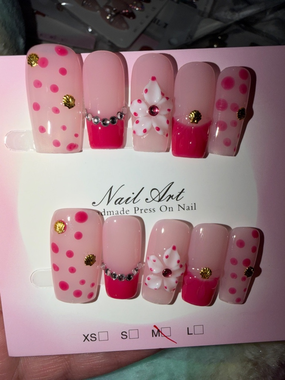 Pink Polka Dot Floral Press-On Nail Set
